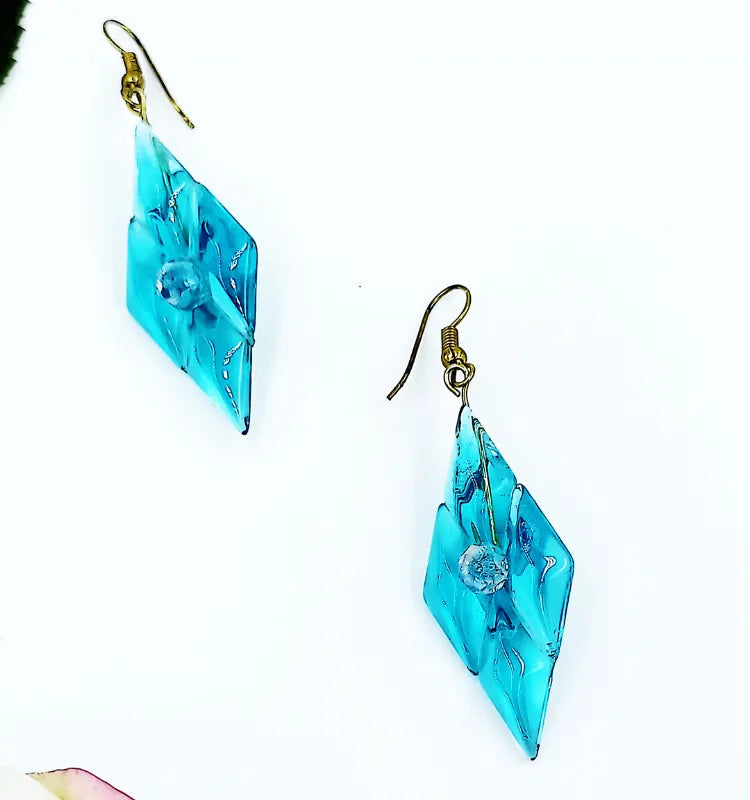 Aqua Radiance Geometric Diamond Earrings