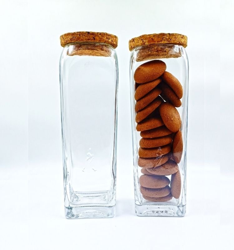 Krystal Kraft Gold Label Square Glass Jar with Cork Lid set of two