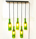 Ambient green glass bottle pendant light for home and restaurant décor.