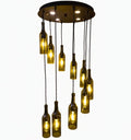 Artisan-made glass bottle pendant lamp set – Krystal Kraft sustainable chandelier with ambient mood lighting for homes, cafes, and weddings
