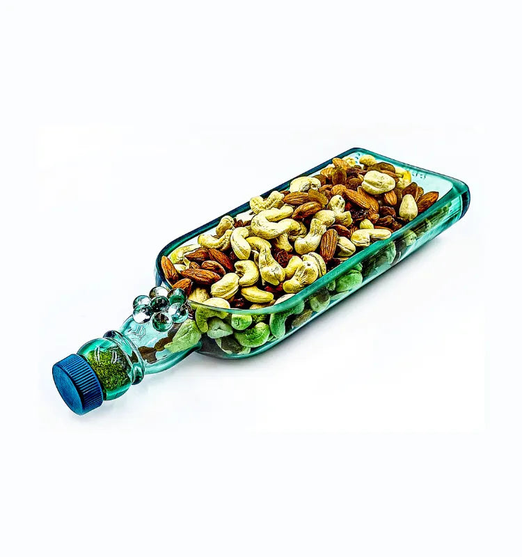 Eco-conscious handmade bottle art platter – sustainable home décor India
