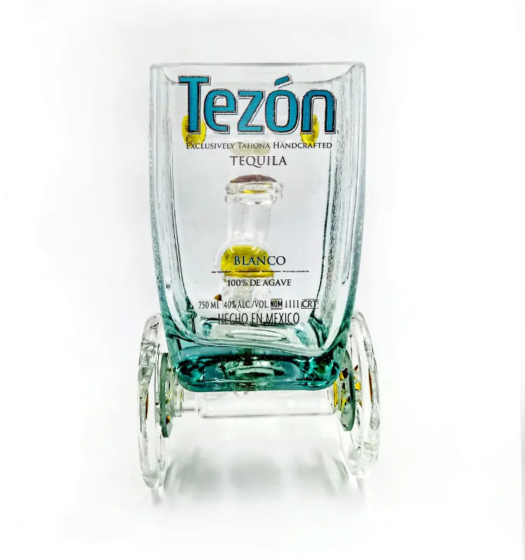 Artistic glass sculpture planter – Tezon tricycle design made from waste glass bottles