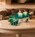 Elegant Bombay Sapphire Tempo serving tray handcrafted by Krystal Kraft, made from an upcycled gin bottle with multiple compartments for snacks, candies, and tealight candles, perfect for stylish home entertaining and décor.