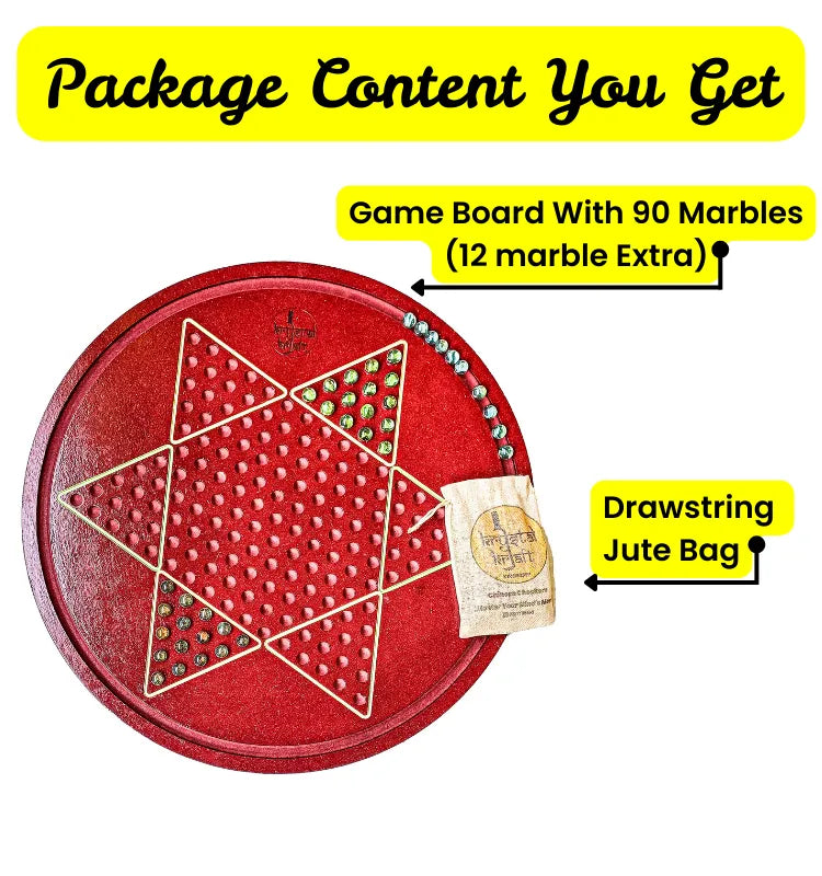 Sustainable handcrafted wooden Chinese Checkers board game India 23 inch board for 2 to 6 players