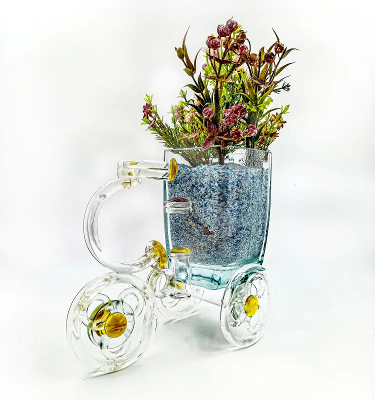 Eco-conscious Tezon Tricycle Planter crafted from recycled glass bottles – artisan home decoration