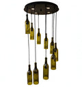 Eco-friendly hanging wine bottle chandelier – handcrafted recycled glass lighting fixture made in India by Krystal Kraft
