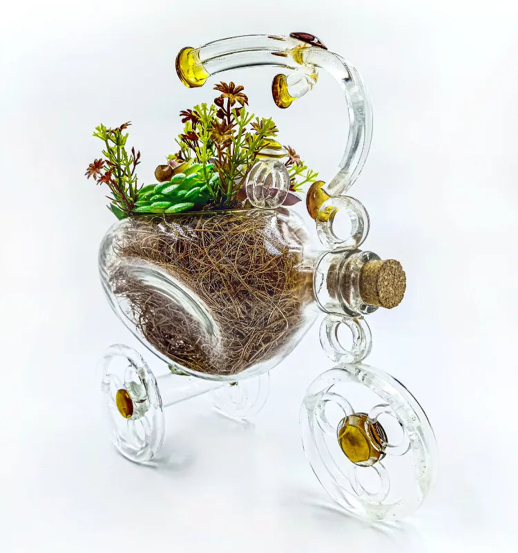 EcoTrike Luxe handmade glass tricycle planter by Raees Ahmed Merchant