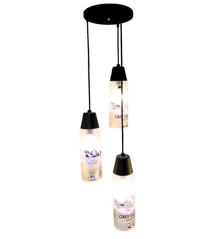 Elegant Recycled Glass Bottle Pendant Lamp – Eco-Friendly Grey Goose Chandelier for Living Room and Café Décor