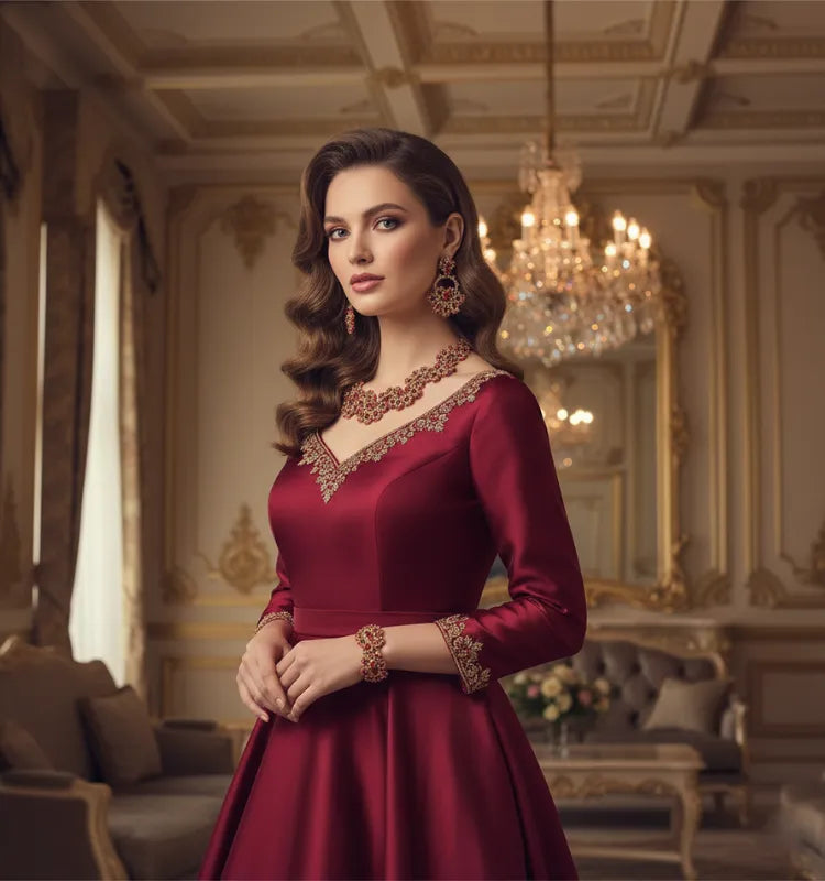 Elegant handmade red floral tatting lace jewelry set featuring a necklace, earrings, and bracelet crafted by artist Shaista Merchant for Krystal Kraft.