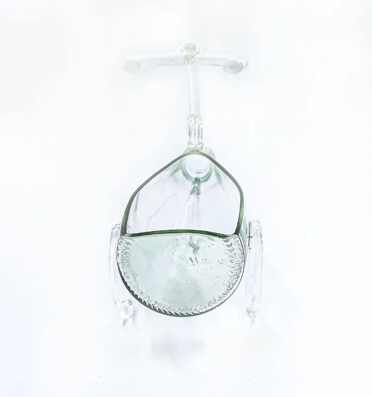 Modern desk planter—handcrafted glass pram terrarium showcasing preserved moss