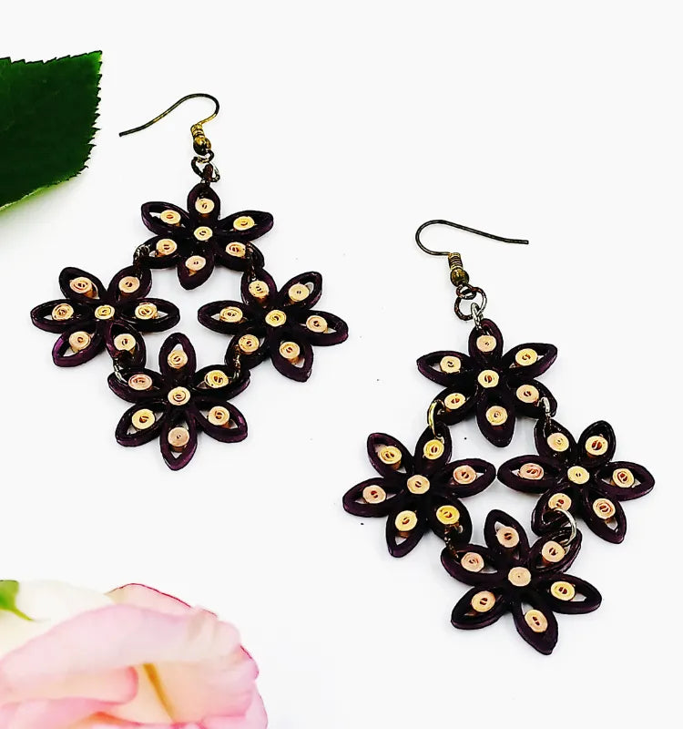 Unique Maroon Floral Paper Earrings
