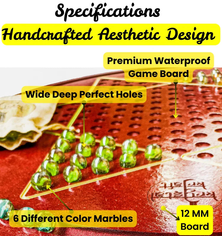 Handcrafted 23 inch wooden Chinese Checkers board game with marbles for 2 to 6 players eco-friendly family play