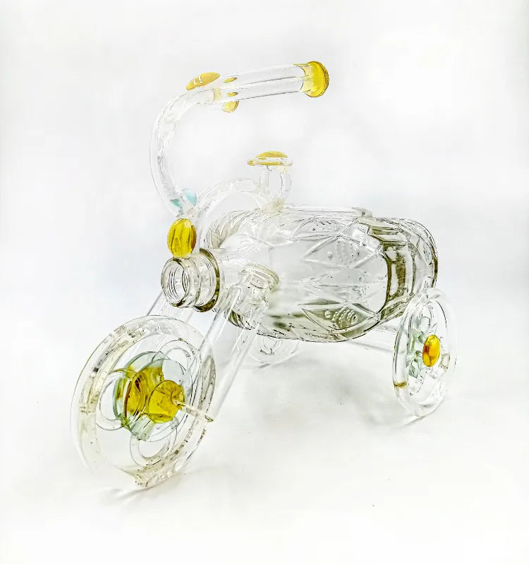 Recycled glass bottle tricycle planter close-up view