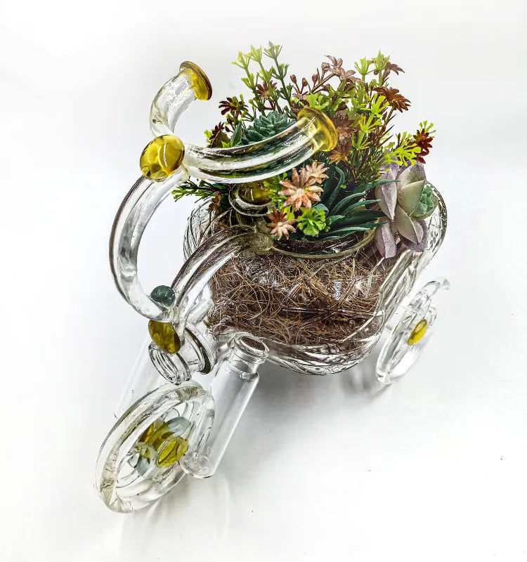 Royal Crown Tricycle Planter handmade from upcycled glass bottles