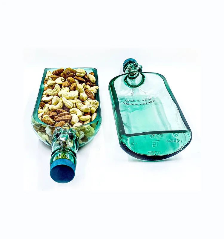Handmade Singleton Bottle Platter set of two crafted from upcycled glass bottles