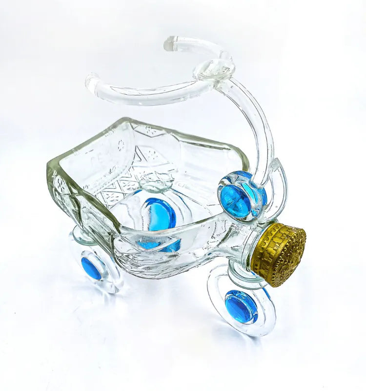 Unique glass bottle planter with wheels and cork stopper for indoor plants