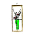 Handcrafted upcycled green bottle wall hanging planter with artistic frame by Krystal Kraft.