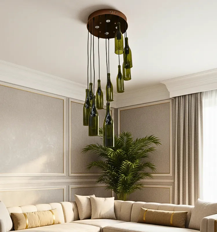 Krystal Kraft Sula Champion Glass Bottle Chandelier – Handmade Sustainable Pendant Lamp Set