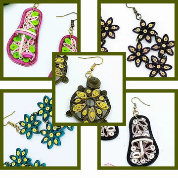 Krystal Kraft handcrafted paper quilling earrings – lightweight eco-friendly artisan jewellery from India, perfect for daily wear, festive occasions, and unique gifting.