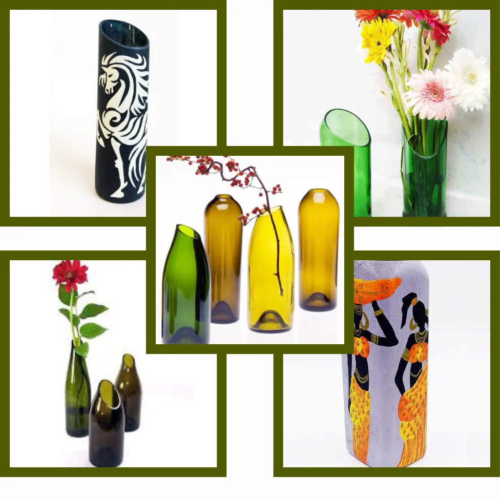 Handcrafted eco-friendly bottle vase by Krystal Kraft – upcycled glass decorative vase for flowers, weddings, home décor, and sustainable gifting.