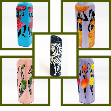 Krystal Kraft hand-painted glass bottle art and decorative vase – eco-friendly upcycled bottle with floral and mandala, warli, african, minions and horses designs for home décor, wedding centerpieces, and unique gifting.