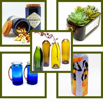 Krystal Kraft upcycled glass bottle platter – eco-friendly handmade serving tray, perfect for appetizers, cheese board, sustainable party platters, and unique housewarming or wedding gifts made in India.