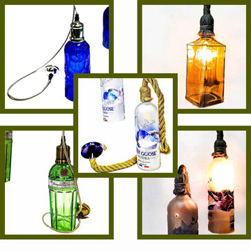 Krystal Kraft handcrafted eco-friendly lighting collection featuring upcycled bottle lamps, glass candle holders, tea light holders, pendant lights, and sustainable home décor for weddings, festivals, and unique gifting.