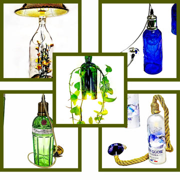 Krystal Kraft handcrafted eco-friendly lighting collection featuring upcycled bottle lamps, glass candle holders, tea light holders, pendant lights, and sustainable home décor for weddings, festivals, and unique gifting