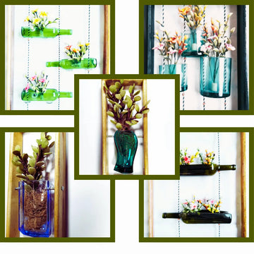 KRYSTAL KRAFT eco-friendly wooden hanging frame planter with upcycled glass bottle – handcrafted indoor and outdoor decorative planter for sustainable home décor in India