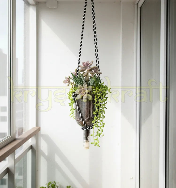 “Upcycled Johnnie Walker Gold Label Hanging Bottle Planter – Eco-Friendly Décor”