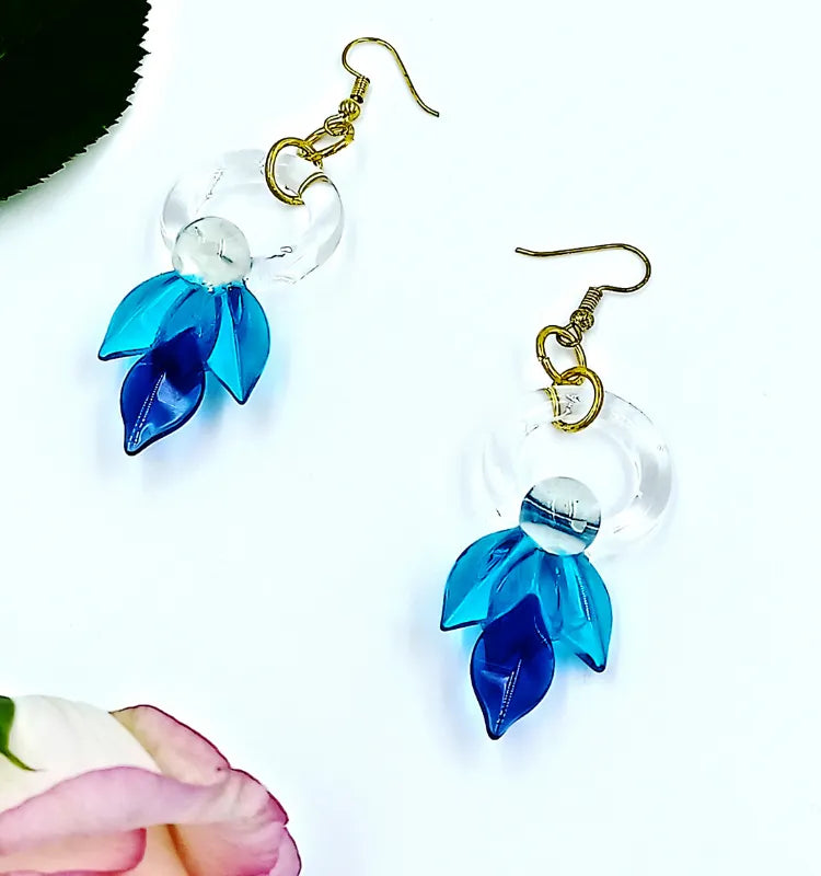 Blue Bloom Glass Petal Earrings