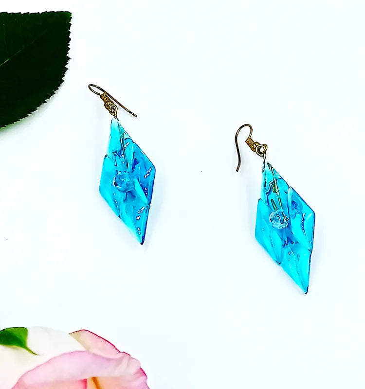 Aqua Radiance Geometric Diamond Earrings