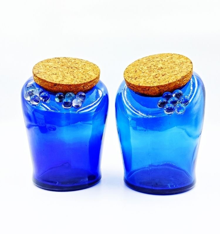 Antiquity Blue Glass Bottle Jar with Cork Lid