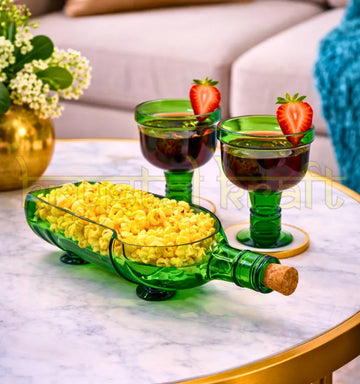 Tanqueray Green Upcycled Bottle Glasses Set with Platter – Recycled Wine Bottle Glasses (Set of 2)