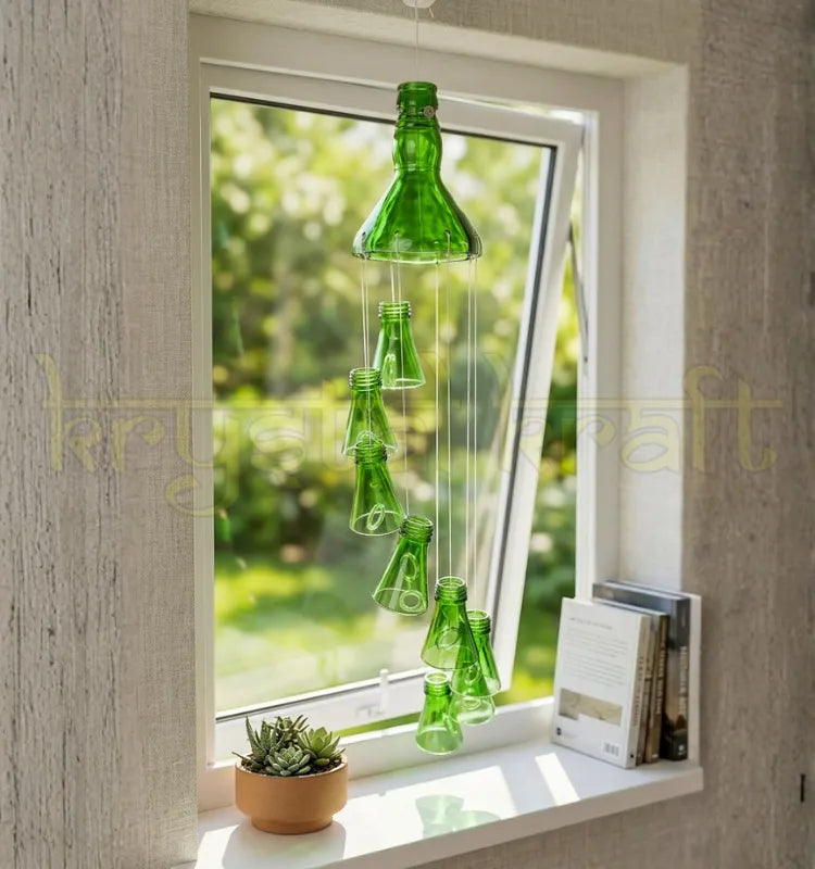 Handmade upcycled green glass bottle wind chime by Krystal Kraft