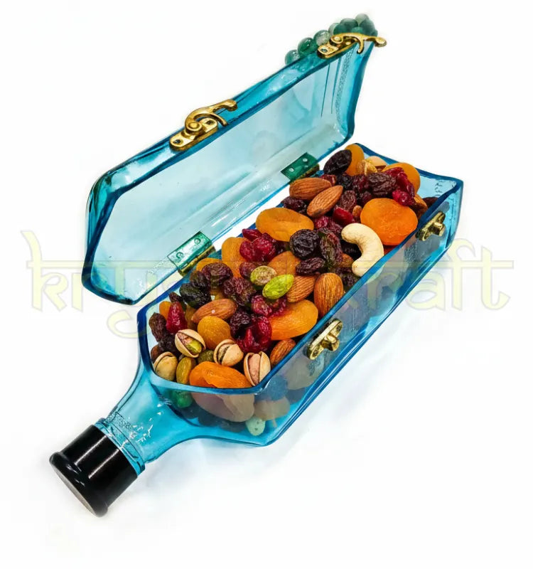 "Handcrafted blue glass storage jar made from recycled gin bottle - Krystal Kraft home decor"