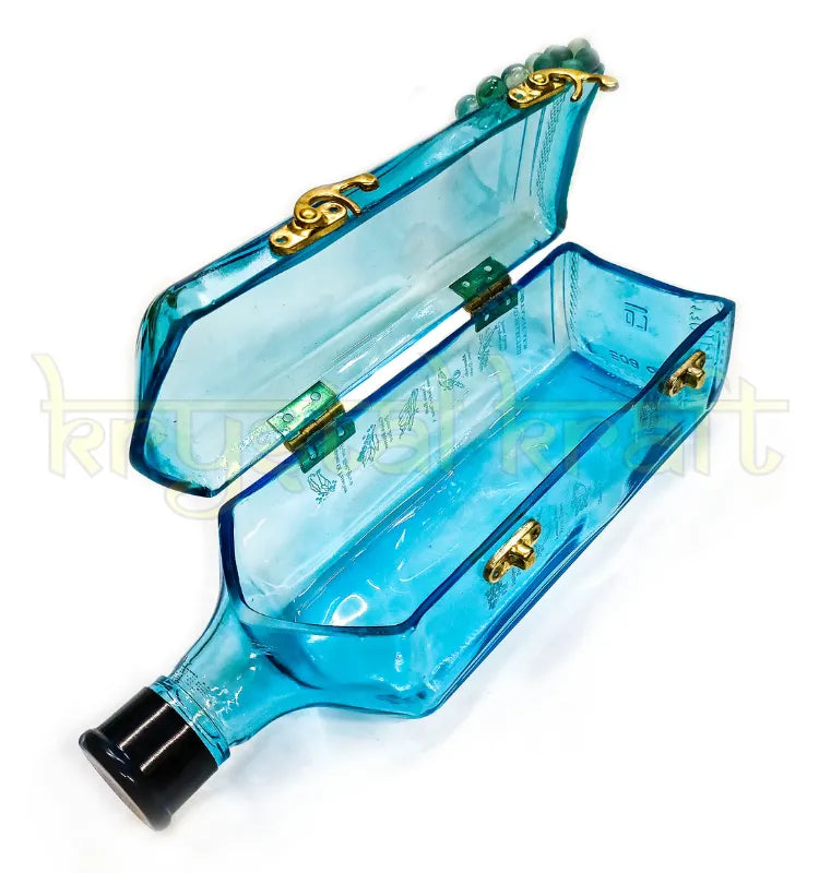 "Krystal Kraft upcycled glass jar on office desk with stationery storage"