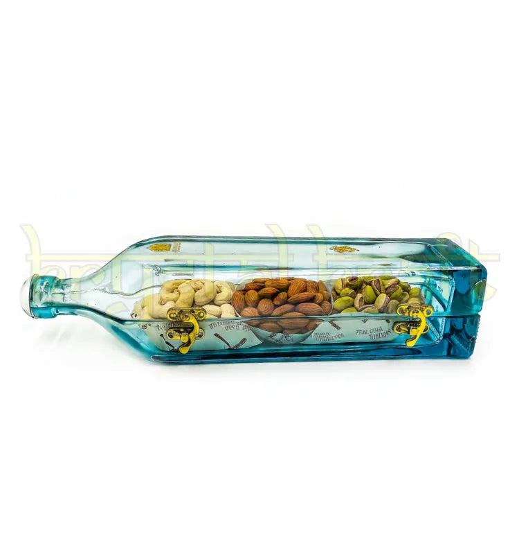 Premium Blue Label whisky bottle transformed into artistic candy jar for modern living room decor
