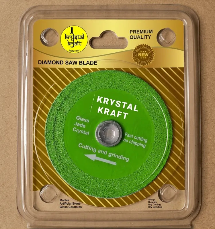 	Krystal Kraft glass cutting disc pack with size and specification chart