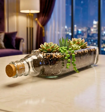 Teacher’s bottle tabletop planter by Krystal Kraft, photographed against a clean background.