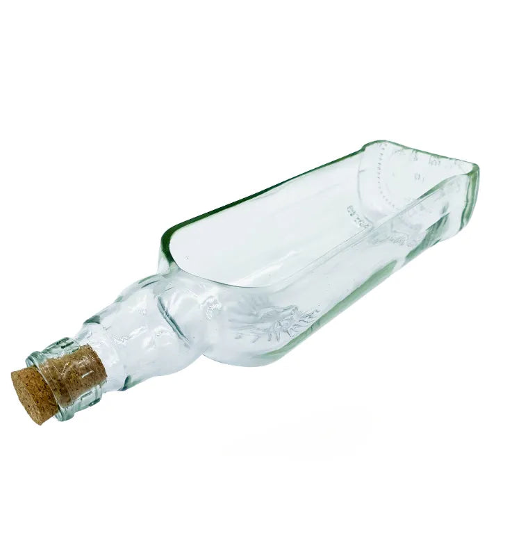 Close-up of the glass construction and cut edge of the Teacher’s bottle planter.