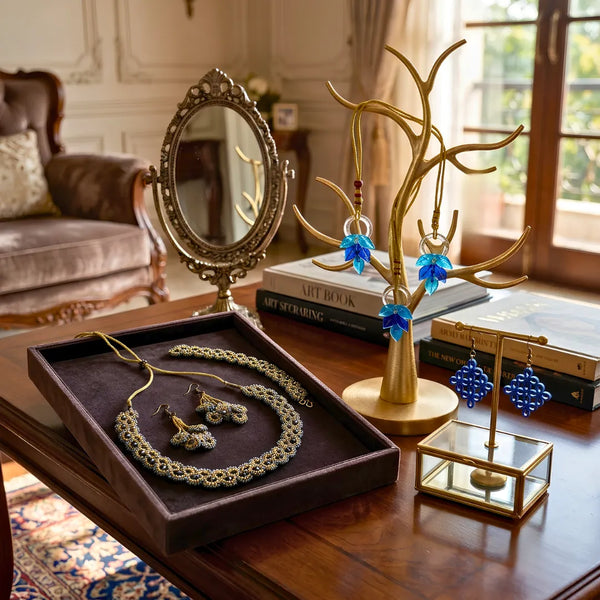 Luxury handmade tatting, glass and quilling statement jewelry handcrafted by artisans