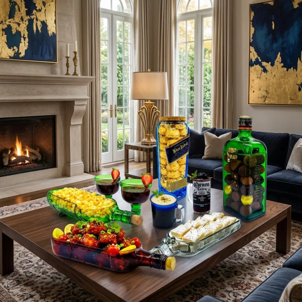 Luxury sustainable handmade glass tableware crafted from recycled bottles