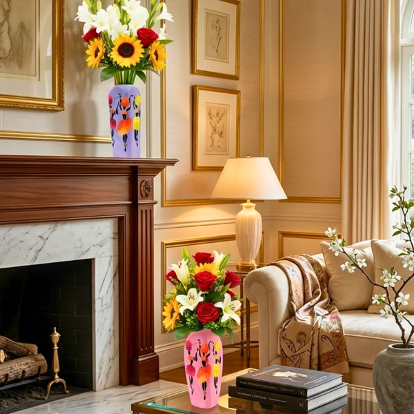 Luxury handcrafted recycled glass bottle vase with floral arrangement