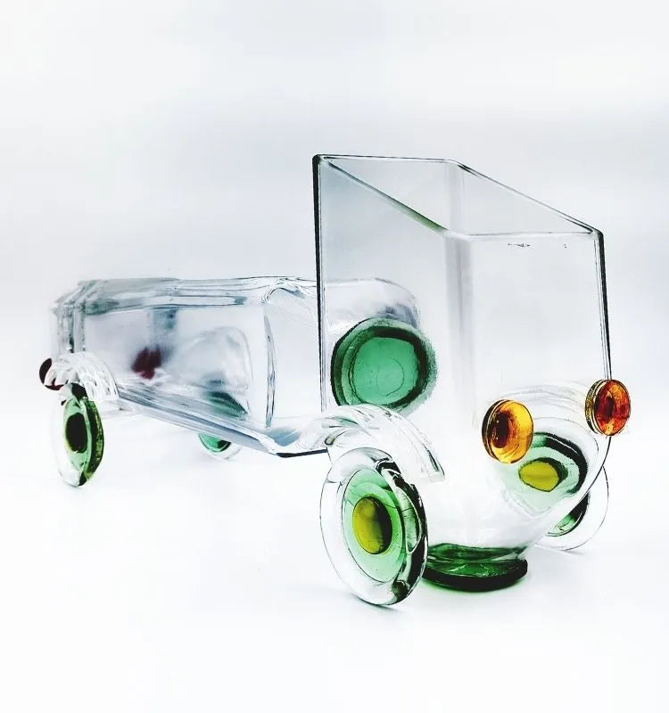 Eco-Friendly Vintage Truck Planter - Upcycled Glass Bottle Art