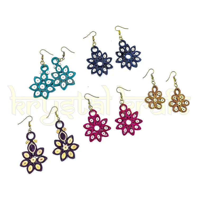 “Artisan-made quilling earrings showcasing unique lightweight designs crafted by Farisa Merchant under Krystal Kraft.”
