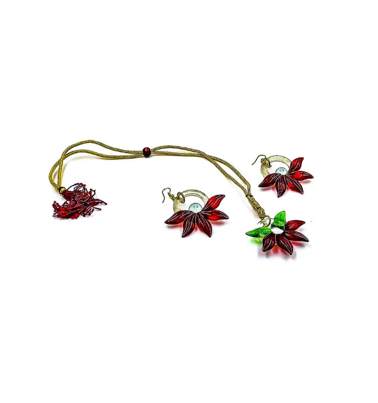 Designer artisan-made glass earrings with floral pendant