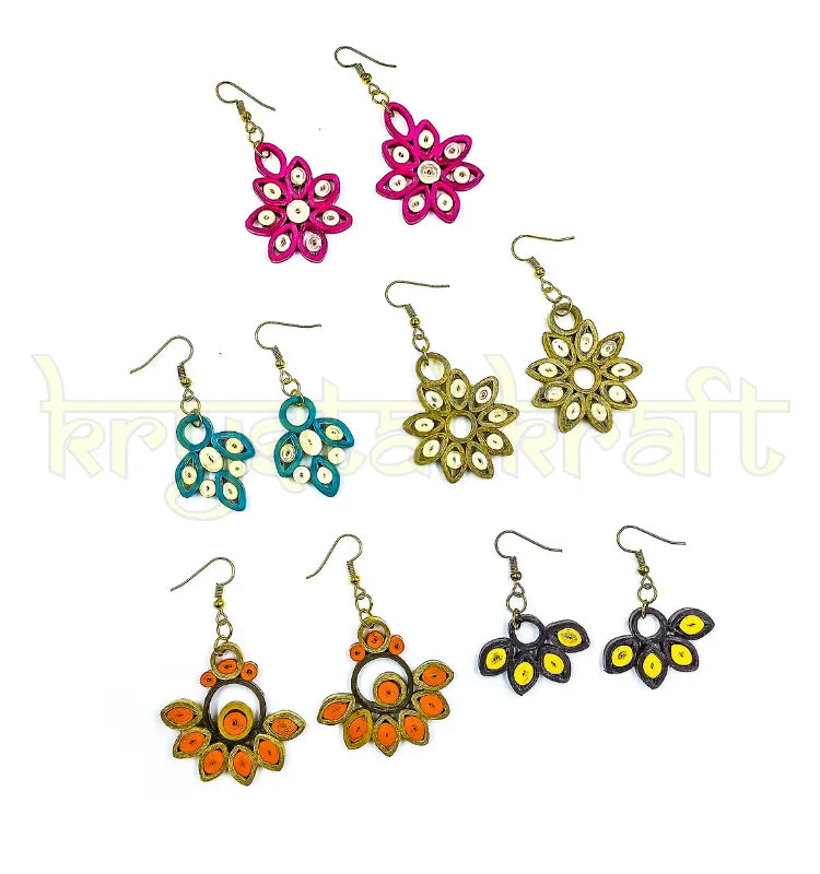 “Unique eco-friendly paper quilling jhumka earrings set from Krystal Kraft, lightweight handmade jewelry for girls and women”