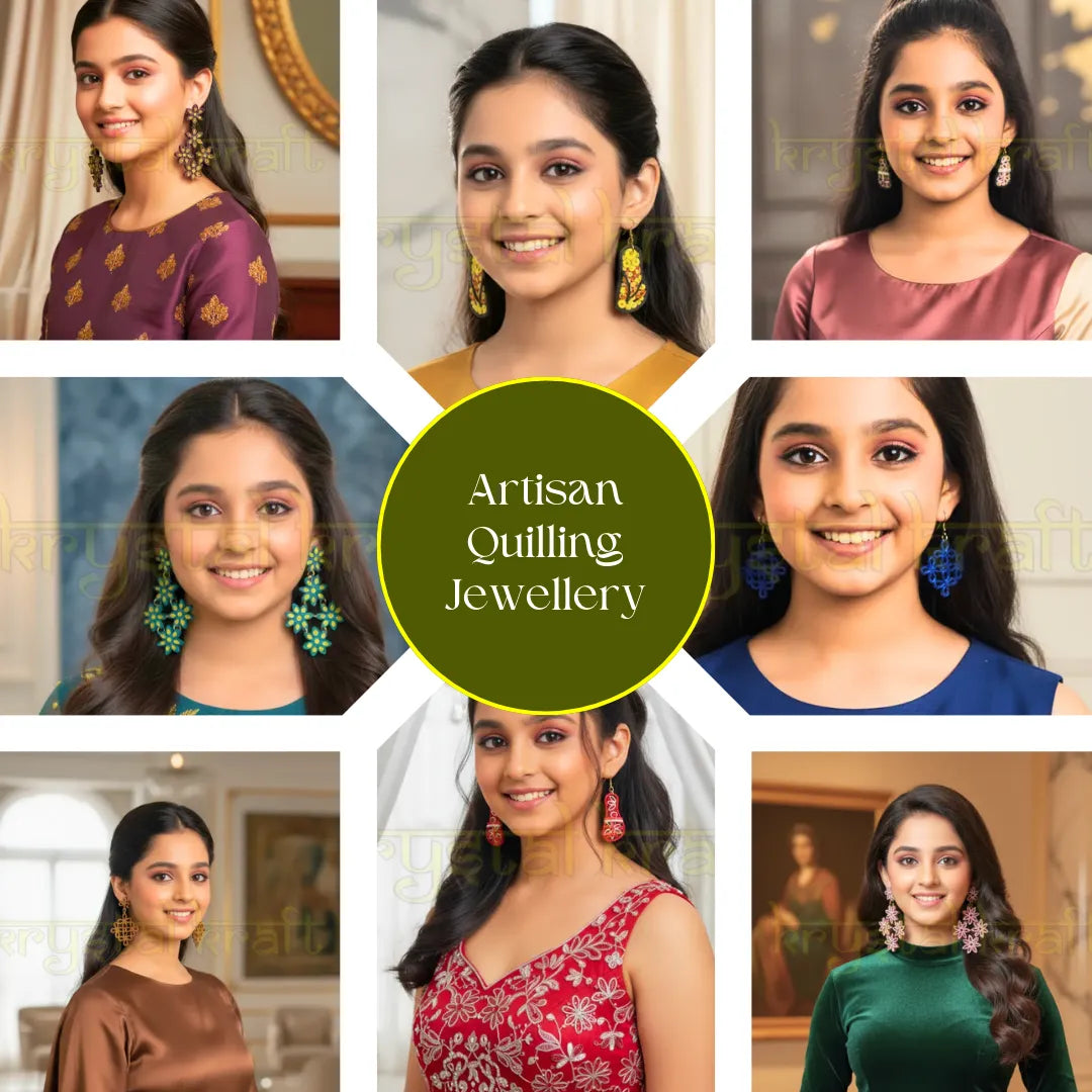 “Handcrafted eco-friendly quilling jewellery – Krystal Kraft paper earrings collection made in India for sustainable fashion lovers