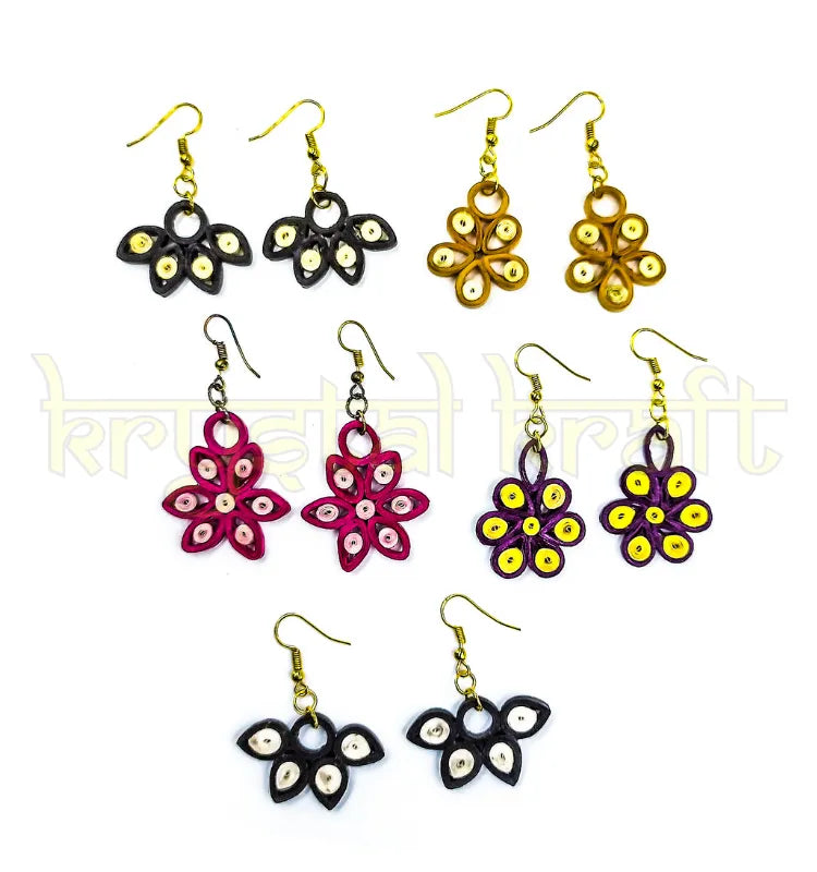 "Handmade multicolor paper quilling earrings set of 5 by Krystal Kraft crafted by artist Farisa Merchant"